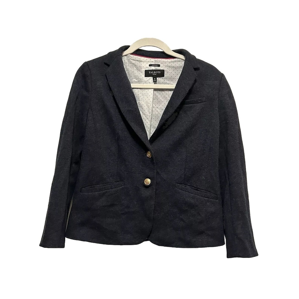 Talbots Womens 8P Navy Blue Aberdeen Lined Blazer Suit Jacket Gold‎ Buttons Coat